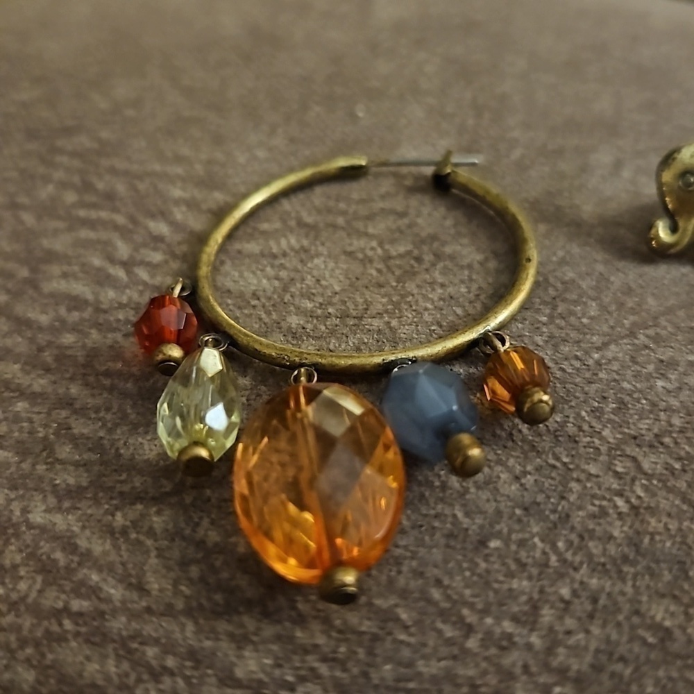 VTG Mismatched Boho Antique Brass Elephant Hoop Chandalier Festival Earrings - Picture 4 of 5